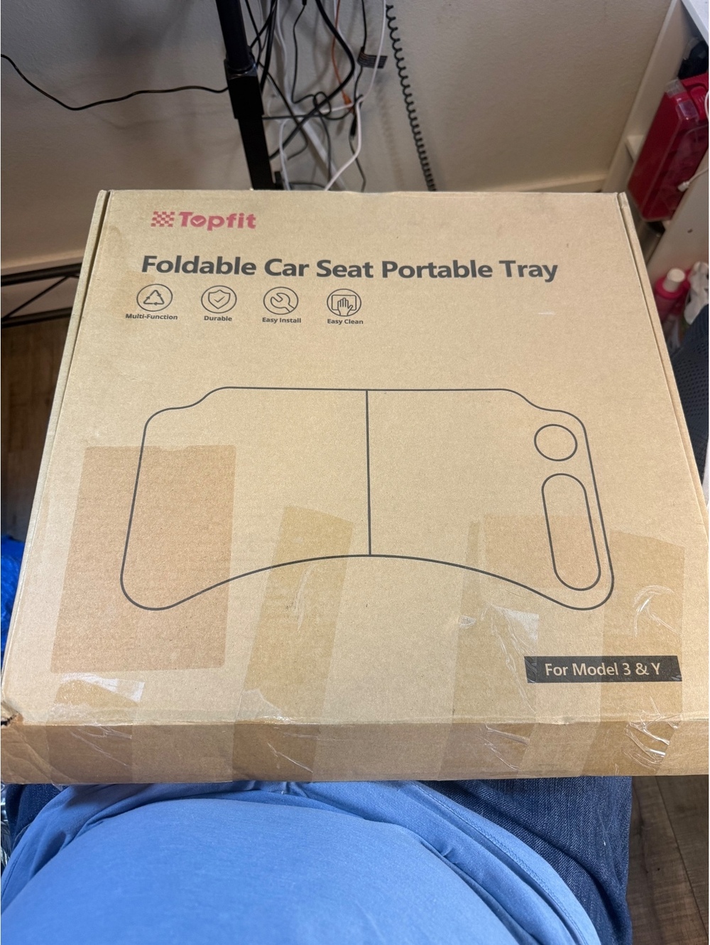 Topfit Foldable Car Seat Portable Tray for Tesla Model 3 & Y Laptop Table Black